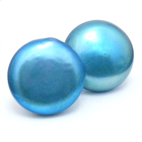 Turquoise Coin \'Smartie\' Pearl Earrings